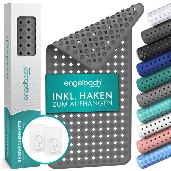 Engelbach® Badewannenmatte rutschfest Inkl. 2 Haken zum Trocknen 88x40cm - Antirutschmatte Badewanne 100% BPA-Frei - Badewanneneinlage schimmelresistent & maschinenwaschbar