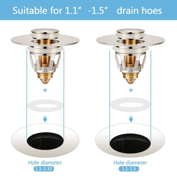 QYHNYJF Universal-Waschbeckenstopper, gebürstetes Nickel, für 2.8,3.8 cm US-Standard-Abflusslöcher, Waschbecken-Pop-Up-Badezimmer-Ablaufstopfen, Anti-Verstopfen, Badezimmer-Abflusssieb
