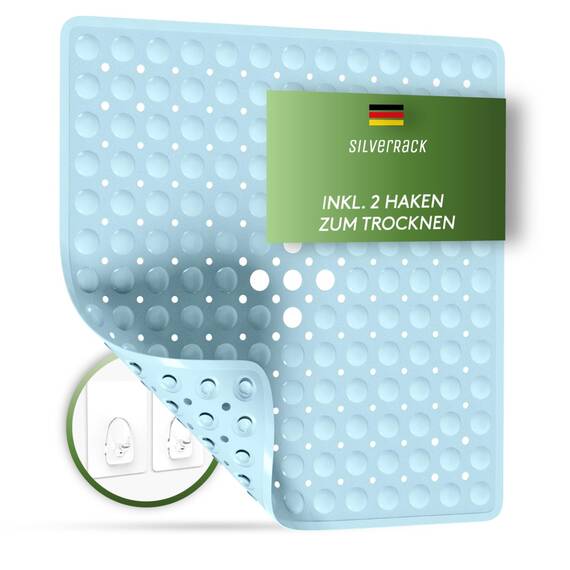 SilverRack Duschmatte rutschfest 53x53 cm (Babyblau) - Antirutschmatte Dusche BPA frei für Kinder - Badematte rutschfest, maschinenwaschbar u. schimmelresistent - Duscheinlage rutschfest