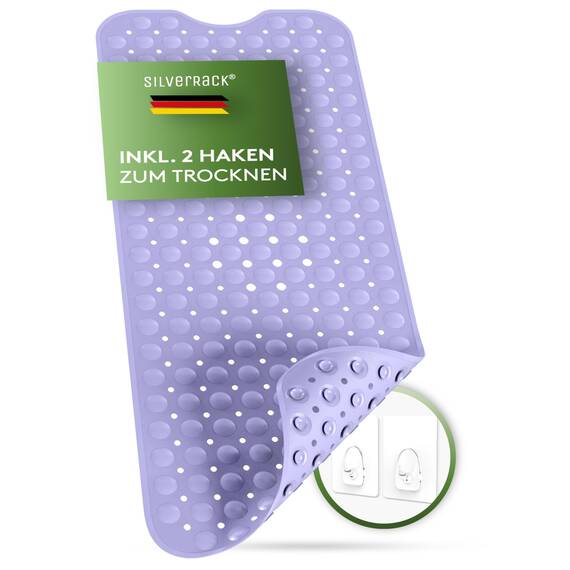 SilverRack Badewannenmatte 100x40 cm (Lavendel) - Antirutschmatte Badewanne BPA frei für Kinder und Babys - Duschmatte schimmelresistent & maschinenwaschbar - Badematte rutschfest