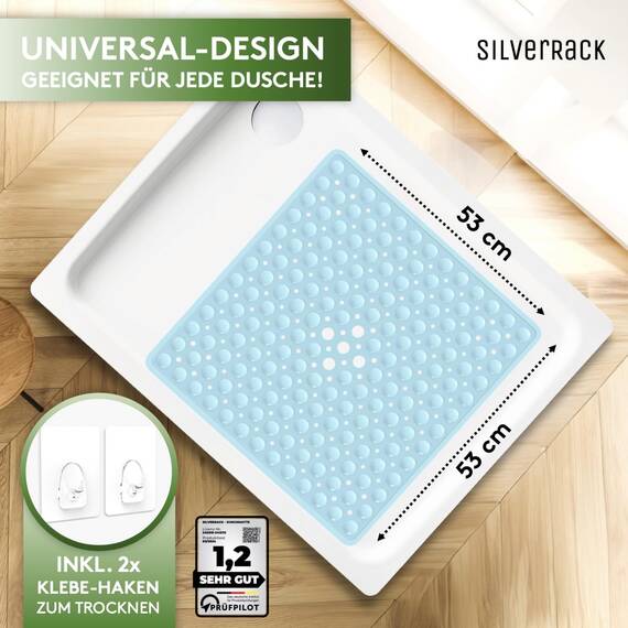 SilverRack Duschmatte rutschfest 53x53 cm (Babyblau) - Antirutschmatte Dusche BPA frei für Kinder - Badematte rutschfest, maschinenwaschbar u. schimmelresistent - Duscheinlage rutschfest