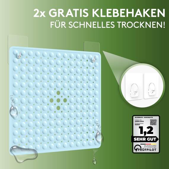 SilverRack Duschmatte rutschfest 53x53 cm (Babyblau) - Antirutschmatte Dusche BPA frei für Kinder - Badematte rutschfest, maschinenwaschbar u. schimmelresistent - Duscheinlage rutschfest