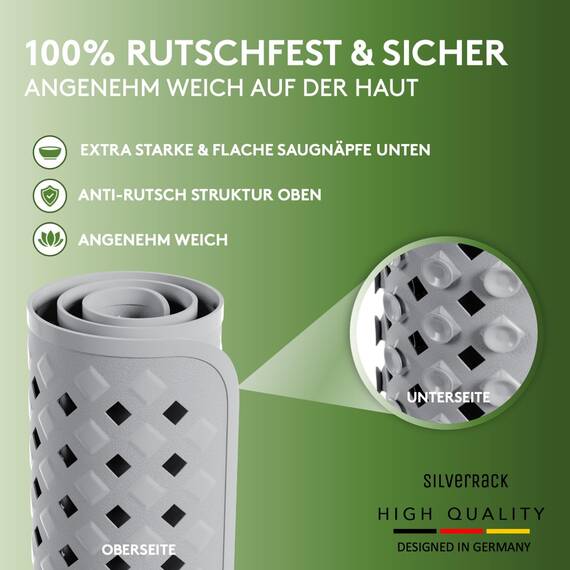 SilverRack Badewannenmatte 88x40 cm (Grau RAUTEN) - Antirutschmatte Badewanne BPA frei für Kinder und Babys - Duschmatte schimmelresistent & maschinenwaschbar - Badematte rutschfest