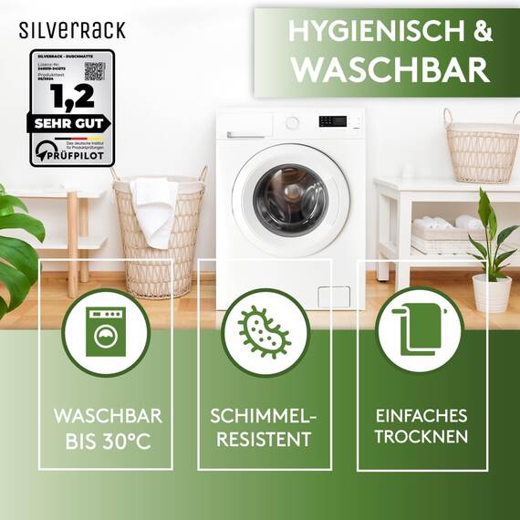 SilverRack Duschmatte rutschfest 53x53 cm (Grau) - Duschmatte rutschfest BPA-frei für Kinder - Badewanneneinlage rutschfest, maschinenwaschbar und schimmelresistent - Duschmatte