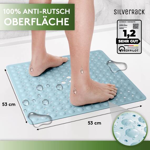 SilverRack Duschmatte rutschfest 53x53 cm (Babyblau) - Antirutschmatte Dusche BPA frei für Kinder - Badematte rutschfest, maschinenwaschbar u. schimmelresistent - Duscheinlage rutschfest