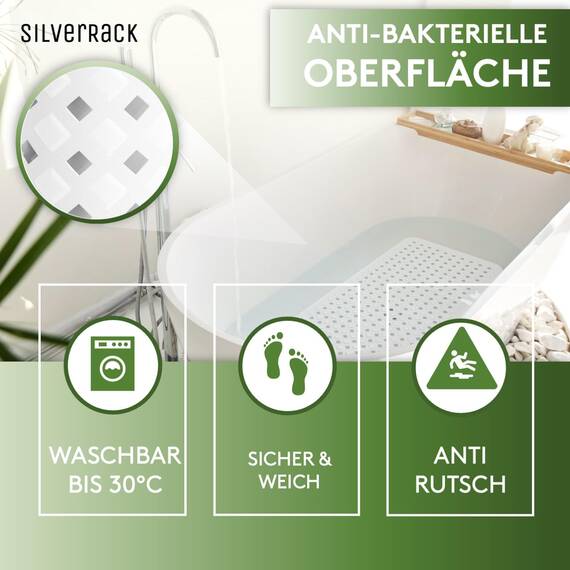 SilverRack Badewannenmatte 88x40 cm (Weiß RAUTEN) - Antirutschmatte Badewanne BPA frei für Kinder und Babys - Duschmatte schimmelresistent & maschinenwaschbar - Badematte rutschfest