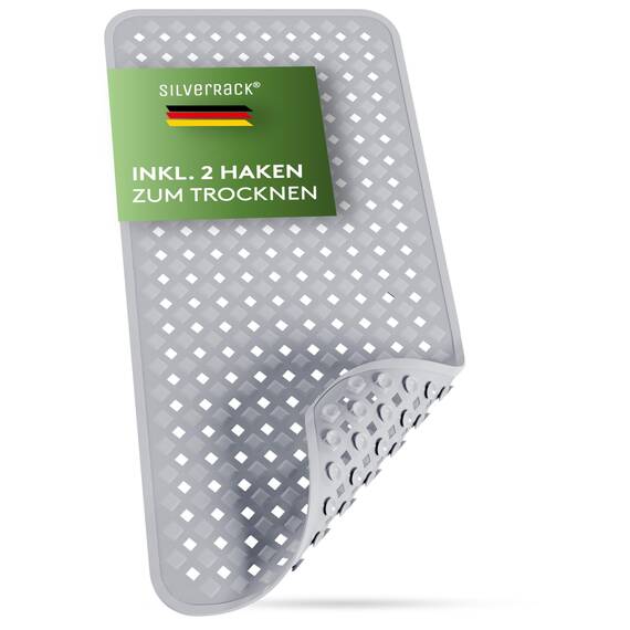 SilverRack Badewannenmatte 88x40 cm (Grau RAUTEN) - Antirutschmatte Badewanne BPA frei für Kinder und Babys - Duschmatte schimmelresistent & maschinenwaschbar - Badematte rutschfest