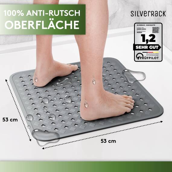 SilverRack Duschmatte rutschfest 53x53 cm (Anthrazit RAUTEN) - Antirutschmatte Dusche BPA frei für Kinder - Badematte rutschfest, maschinenwaschbar u. schimmelresistent - Duscheinlage rutschfest