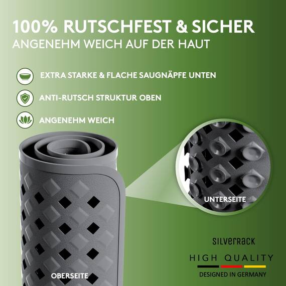 SilverRack Duschmatte rutschfest 53x53 cm (Anthrazit RAUTEN) - Antirutschmatte Dusche BPA frei für Kinder - Badematte rutschfest, maschinenwaschbar u. schimmelresistent - Duscheinlage rutschfest