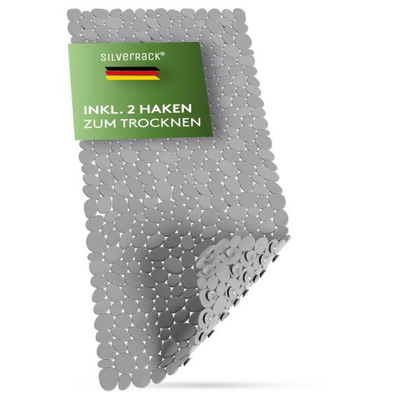 SilverRack Badewannenmatte 88x40 cm (Grau Kiesel Steinoptik) Antirutschmatte Badewanne BPA frei - Duschmatte schimmelresistent & maschinenwaschbar - Badematte rutschfest