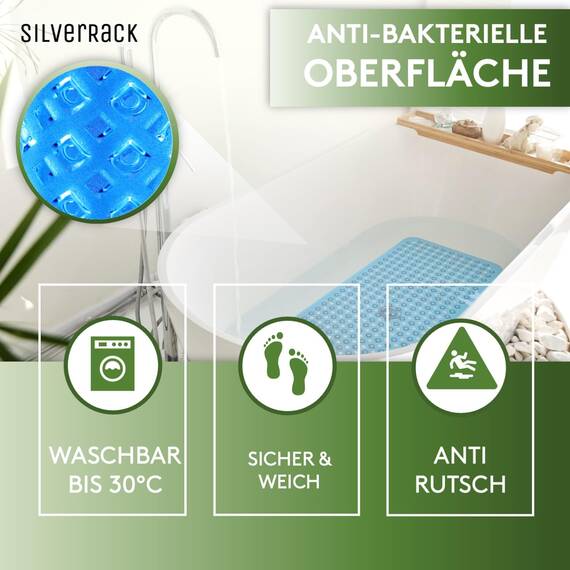 SilverRack Badewannenmatte 88x40 cm (Blau RAUTEN) - Antirutschmatte Badewanne BPA frei für Kinder und Babys - Duschmatte schimmelresistent & maschinenwaschbar - Badematte rutschfest