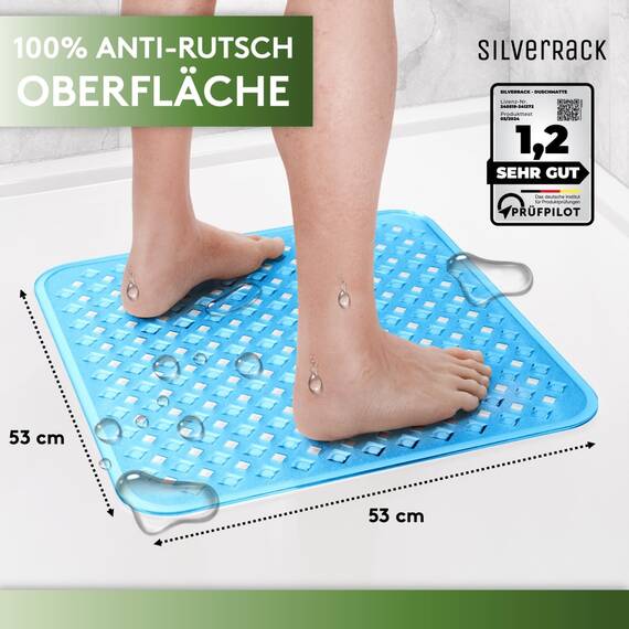 SilverRack Duschmatte rutschfest 53x53 cm (Blau RAUTEN) - Antirutschmatte Dusche BPA frei für Kinder - Badematte maschinenwaschbar u. schimmelresistent - Duscheinlage rutschfest