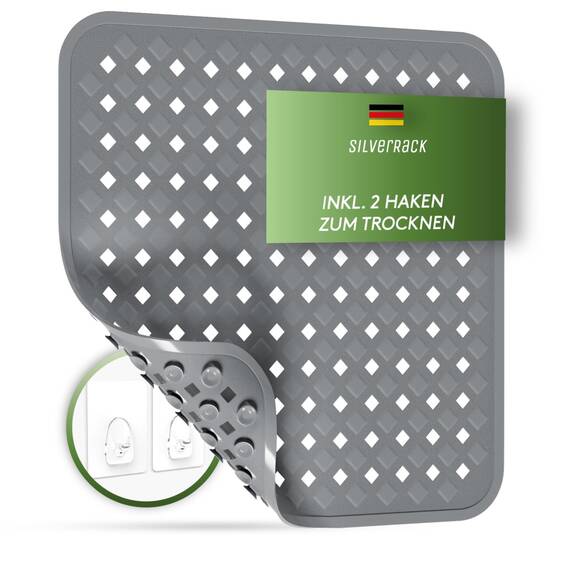 SilverRack Duschmatte rutschfest 53x53 cm (Anthrazit RAUTEN) - Antirutschmatte Dusche BPA frei für Kinder - Badematte rutschfest, maschinenwaschbar u. schimmelresistent - Duscheinlage rutschfest