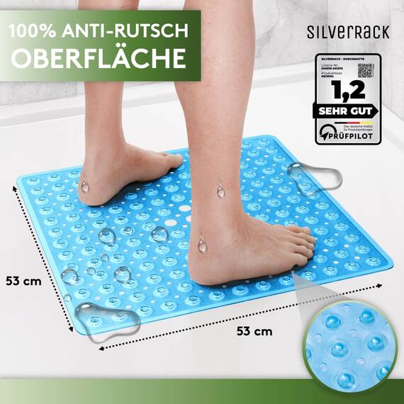 SilverRack Duschmatte 53x53 cm (Blau) - Antirutschmatte Dusche BPA-frei für Kinder - Badematte, maschinenwaschbar und schimmelresistent