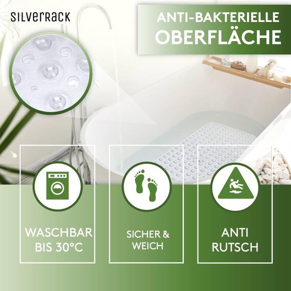 SilverRack Badewannenmatte 100x40 cm (Transparent) - Antirutschmatte Badewanne BPA frei für Kinder und Babys - Duschmatte schimmelresistent & maschinenwaschbar - Badematte rutschfest