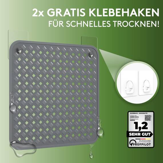 SilverRack Duschmatte rutschfest 53x53 cm (Anthrazit RAUTEN) - Antirutschmatte Dusche BPA frei für Kinder - Badematte rutschfest, maschinenwaschbar u. schimmelresistent - Duscheinlage rutschfest