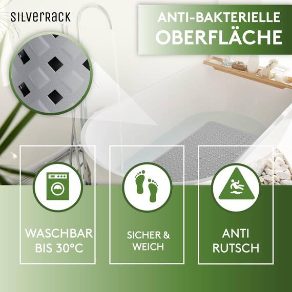 SilverRack Badewannenmatte 88x40 cm (Grau RAUTEN) - Antirutschmatte Badewanne BPA frei für Kinder und Babys - Duschmatte schimmelresistent & maschinenwaschbar - Badematte rutschfest