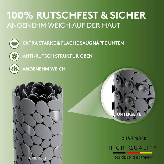 SilverRack Badewannenmatte 88x40 cm (Anthrazit Kiesel Steinoptik) Antirutschmatte Badewanne BPA frei - Duschmatte schimmelresistent & maschinenwaschbar - Badematte rutschfest