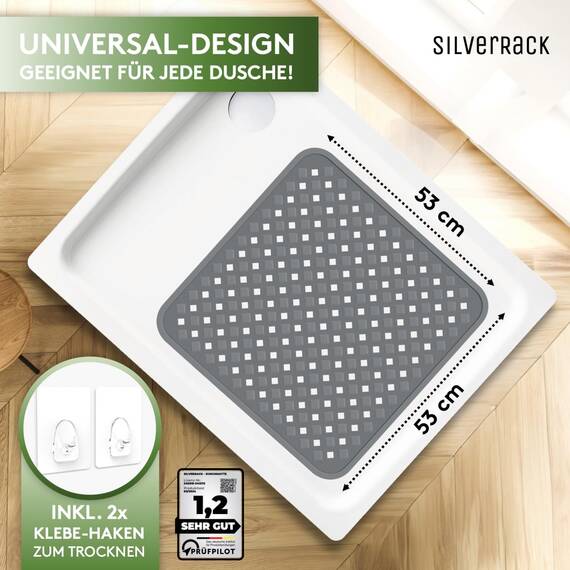 SilverRack Duschmatte rutschfest 53x53 cm (Anthrazit RAUTEN) - Antirutschmatte Dusche BPA frei für Kinder - Badematte rutschfest, maschinenwaschbar u. schimmelresistent - Duscheinlage rutschfest