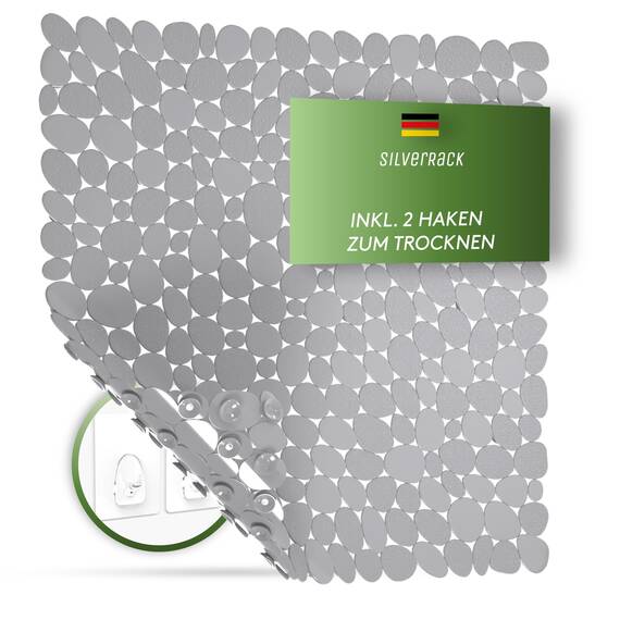 SilverRack Anti-Rutsch-Duschmatte, 53 x 53 cm (grau, in Steinoptik) - BPA-freie Antirutsch-Duschmatte - Badematte Badematte rutschsicher und maschinenwaschbar - Matte