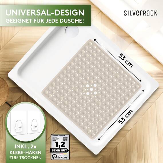 SilverRack Badewannenmatte, 53 x 53 cm (Beige), rutschfest, BPA-frei, für Kinder und Babys, schimmelresistent und maschinenwaschbar, rutschfeste Badematte