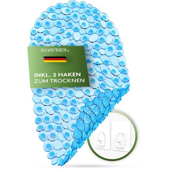 SilverRack Badewannenmatte 69x36 cm (Blau Kiesel Steinoptik) Antirutschmatte Badewanne BPA frei - Duschmatte schimmelresistent & maschinenwaschbar - Badematte rutschfest
