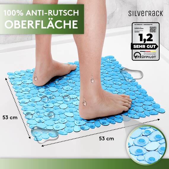 SilverRack Duschmatte rutschfest 53 x 53 cm Antirutschmatte Dusche BPA Frei Badvorleger rutschfest & maschinenwaschbar, schimmelresistent, Kieselsteinoptik Blau