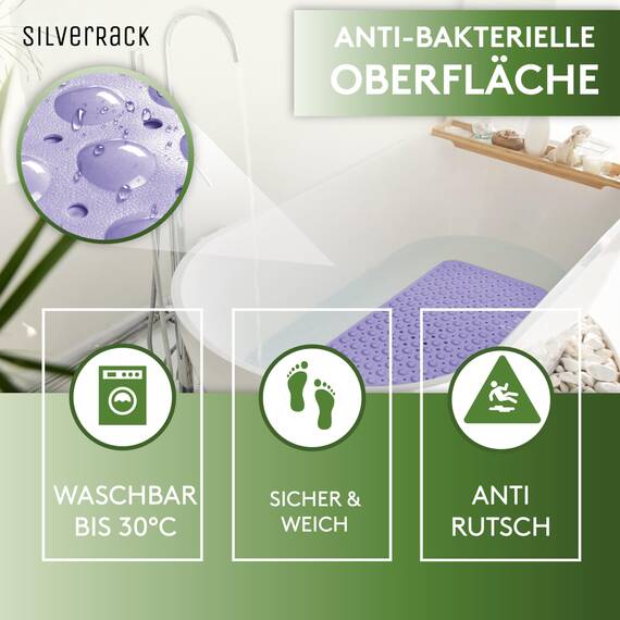 SilverRack Badewannenmatte 100x40 cm (Lavendel) - Antirutschmatte Badewanne BPA frei für Kinder und Babys - Duschmatte schimmelresistent & maschinenwaschbar - Badematte rutschfest