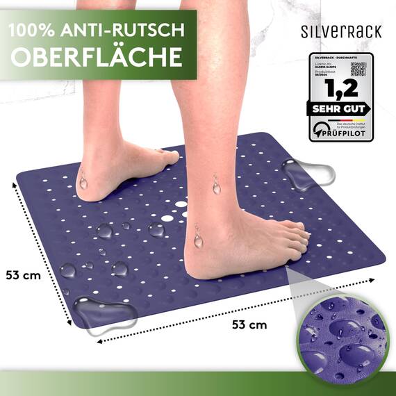 SilverRack Duschmatte rutschfest 53x53 cm (Lila) - Antirutschmatte für Kinder - Badematte, maschinenwaschbar und schimmelresistent