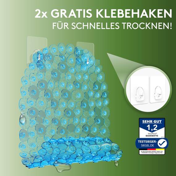 SilverRack Badewannenmatte 69x36 cm (Blau Kiesel Steinoptik) Antirutschmatte Badewanne BPA frei - Duschmatte schimmelresistent & maschinenwaschbar - Badematte rutschfest