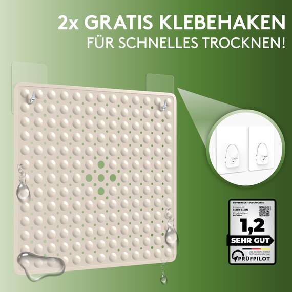 SilverRack Badewannenmatte, 53 x 53 cm (Beige), rutschfest, BPA-frei, für Kinder und Babys, schimmelresistent und maschinenwaschbar, rutschfeste Badematte