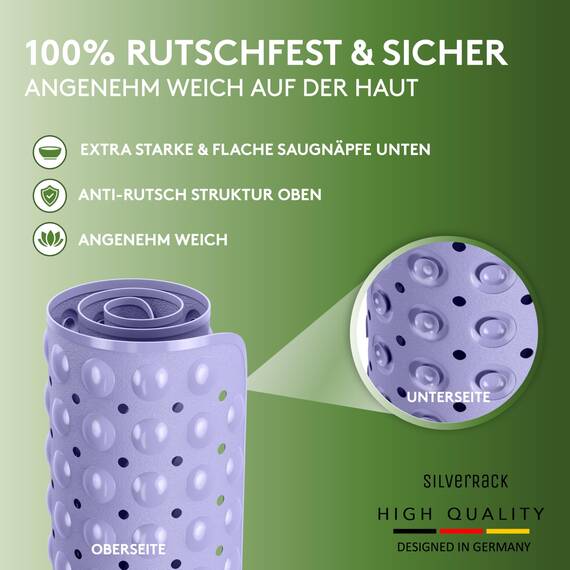 SilverRack Badewannenmatte 100x40 cm (Lavendel) - Antirutschmatte Badewanne BPA frei für Kinder und Babys - Duschmatte schimmelresistent & maschinenwaschbar - Badematte rutschfest