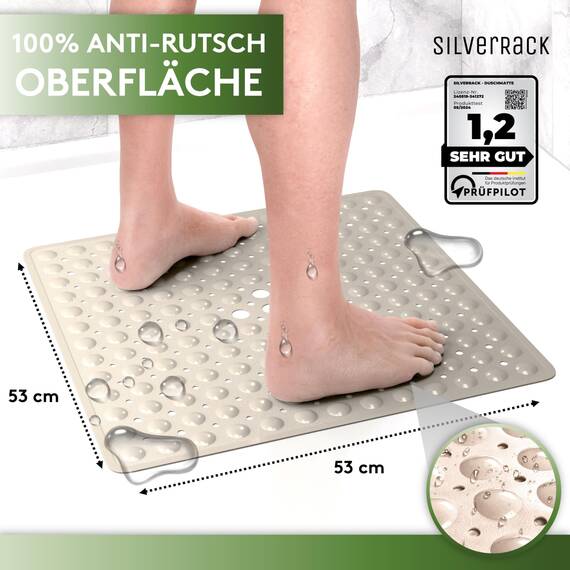 SilverRack Badewannenmatte, 53 x 53 cm (Beige), rutschfest, BPA-frei, für Kinder und Babys, schimmelresistent und maschinenwaschbar, rutschfeste Badematte