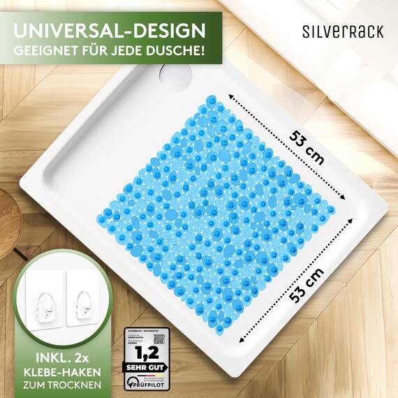 SilverRack Duschmatte rutschfest 53 x 53 cm Antirutschmatte Dusche BPA Frei Badvorleger rutschfest & maschinenwaschbar, schimmelresistent, Kieselsteinoptik Blau