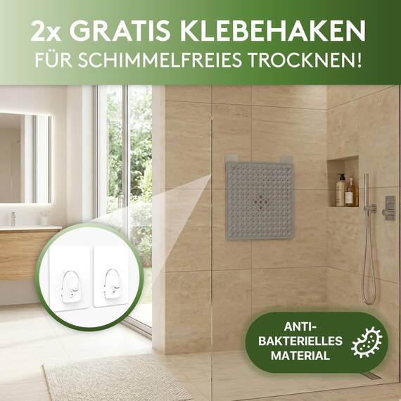 SilverRack Duschmatte rutschfest 53x53 cm (Grau) - Antirutschmatte für Kinder - Badematte, maschinenwaschbar und schimmelresistent