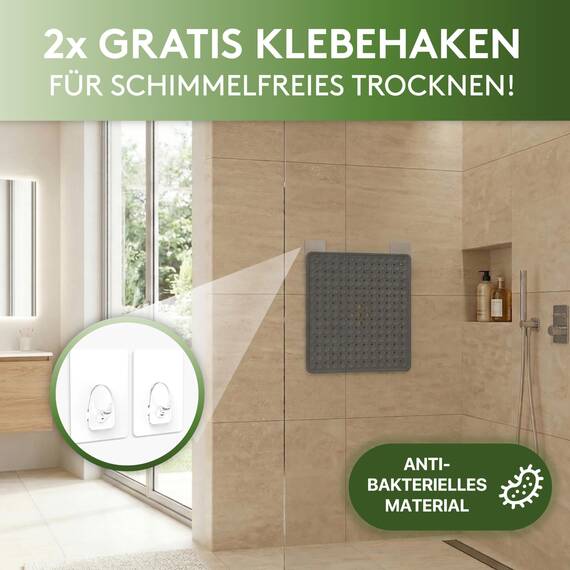 SilverRack Duschmatte rutschfest 53x53 cm (Anthrazit) - Antirutschmatte für Kinder - Badematte, maschinenwaschbar und schimmelresistent