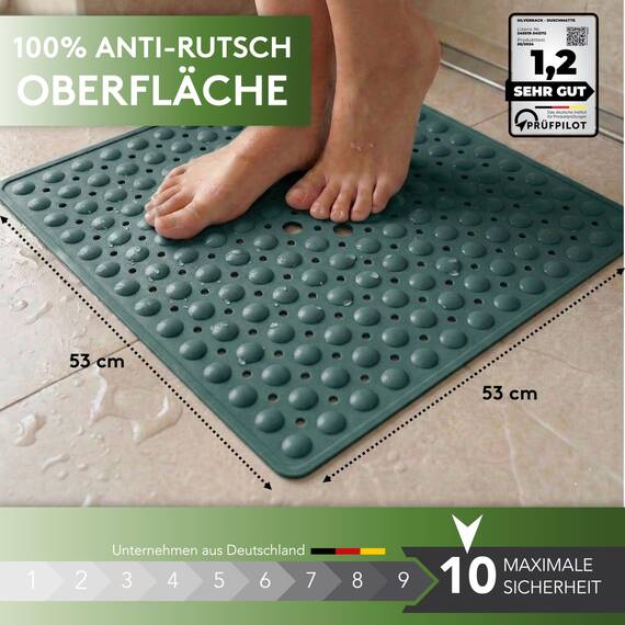 SilverRack Duschmatte rutschfest 53x53 cm (Waldgrün) - Antirutschmatte Dusche BPA frei für Kinder - Badematte rutschfest, maschinenwaschbar u. schimmelresistent - Duscheinlage