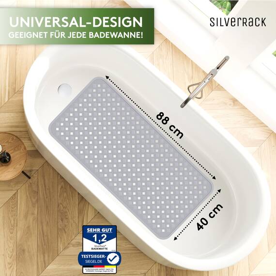 SilverRack Badewannenmatte 88x40 cm (Grau RAUTEN) - Antirutschmatte Badewanne BPA frei für Kinder und Babys - Duschmatte schimmelresistent & maschinenwaschbar - Badematte rutschfest