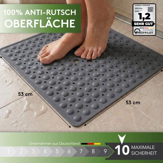 SilverRack Duschmatte rutschfest 53x53 cm (Anthrazit) - Antirutschmatte für Kinder - Badematte, maschinenwaschbar und schimmelresistent