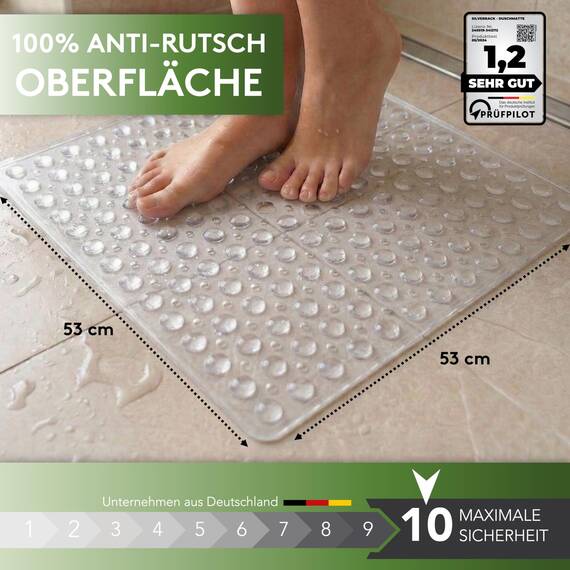SilverRack - rutschfeste Duschmatte 53x53 cm - BPA-frei - Kinderduschmatte - maschinenwaschbar & schimmelresistent
