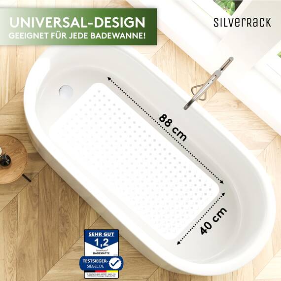 SilverRack Badewannenmatte 88x40 cm (Weiß RAUTEN) - Antirutschmatte Badewanne BPA frei für Kinder und Babys - Duschmatte schimmelresistent & maschinenwaschbar - Badematte rutschfest