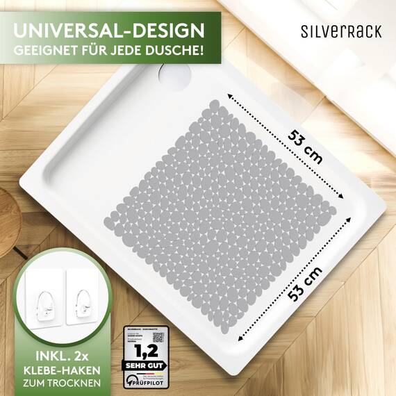 SilverRack Anti-Rutsch-Duschmatte, 53 x 53 cm (grau, in Steinoptik) - BPA-freie Antirutsch-Duschmatte - Badematte Badematte rutschsicher und maschinenwaschbar - Matte