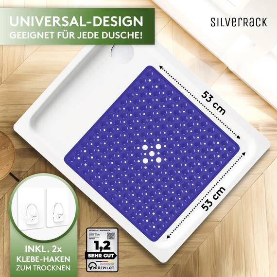 SilverRack Duschmatte rutschfest 53x53 cm (Lila) - Antirutschmatte für Kinder - Badematte, maschinenwaschbar und schimmelresistent