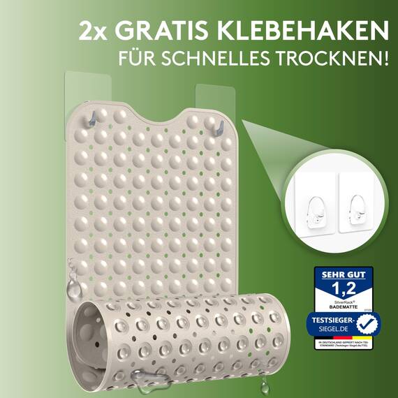 SilverRack Badewannenmatte 100x40 cm (Beige) - Antirutschmatte Badewanne BPA frei für Kinder und Babys - Duschmatte schimmelresistent & maschinenwaschbar - Badematte rutschfest
