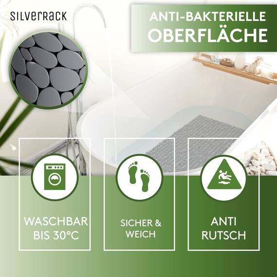 SilverRack Badewannenmatte 88x40 cm (Anthrazit Kiesel Steinoptik) Antirutschmatte Badewanne BPA frei - Duschmatte schimmelresistent & maschinenwaschbar - Badematte rutschfest