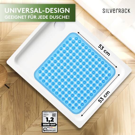SilverRack Duschmatte rutschfest 53x53 cm (Blau RAUTEN) - Antirutschmatte Dusche BPA frei für Kinder - Badematte maschinenwaschbar u. schimmelresistent - Duscheinlage rutschfest