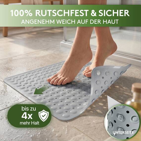 SilverRack Duschmatte rutschfest 53x53 cm (Grau) - Antirutschmatte für Kinder - Badematte, maschinenwaschbar und schimmelresistent