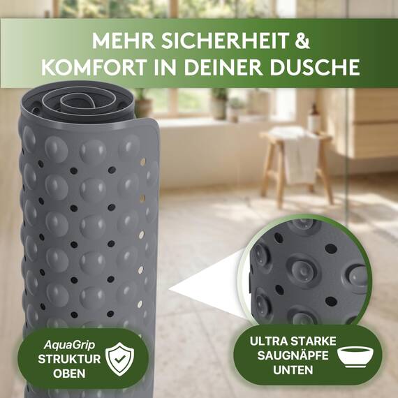 SilverRack Duschmatte rutschfest 53x53 cm (Anthrazit) - Antirutschmatte für Kinder - Badematte, maschinenwaschbar und schimmelresistent