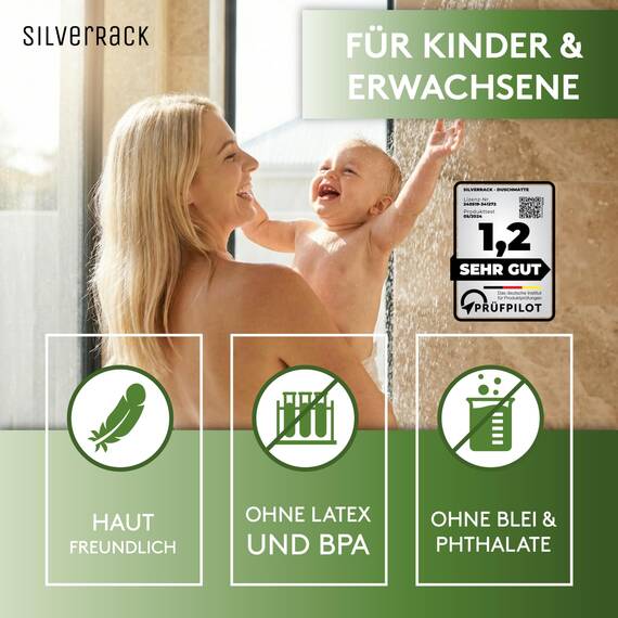 SilverRack Duschmatte rutschfest 53x53 cm (Anthrazit) - Antirutschmatte für Kinder - Badematte, maschinenwaschbar und schimmelresistent