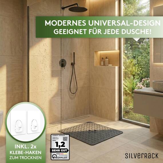 SilverRack Duschmatte rutschfest 53x53 cm (Anthrazit) - Antirutschmatte für Kinder - Badematte, maschinenwaschbar und schimmelresistent